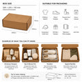 Informational graphic about a mailing box size, suitable for packaging various items, and examples of contents.