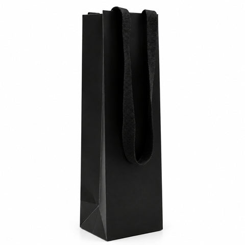 Premium 1 Bottle Wine - Black Matte Bag (Soft Woven Paper Handles)