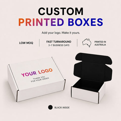 Custom printed boxes with a sample box showing black interior