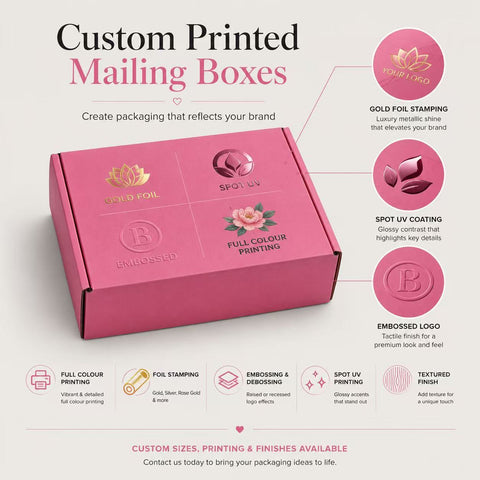 Pink custom printed mailing box with branding 